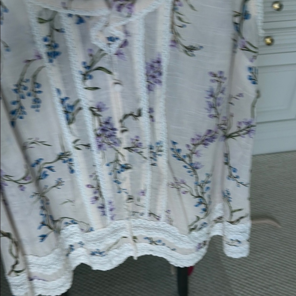 ZIMMERMANN- Boho Floral Lace Trim Sleeveless Tunic - Cream with Lavender & Blue - Picture 4 of 5